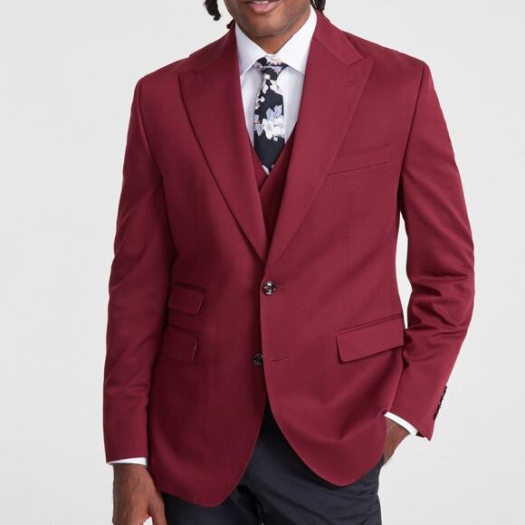 Tayion Collection Mens Classic-Fit Plaid Suit Jacket Red 42R $360 - Picture 2 of 10